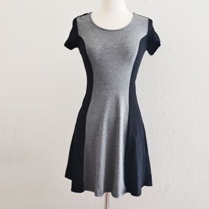 Color Block Skater Dress Black Gray Short Sleeve
